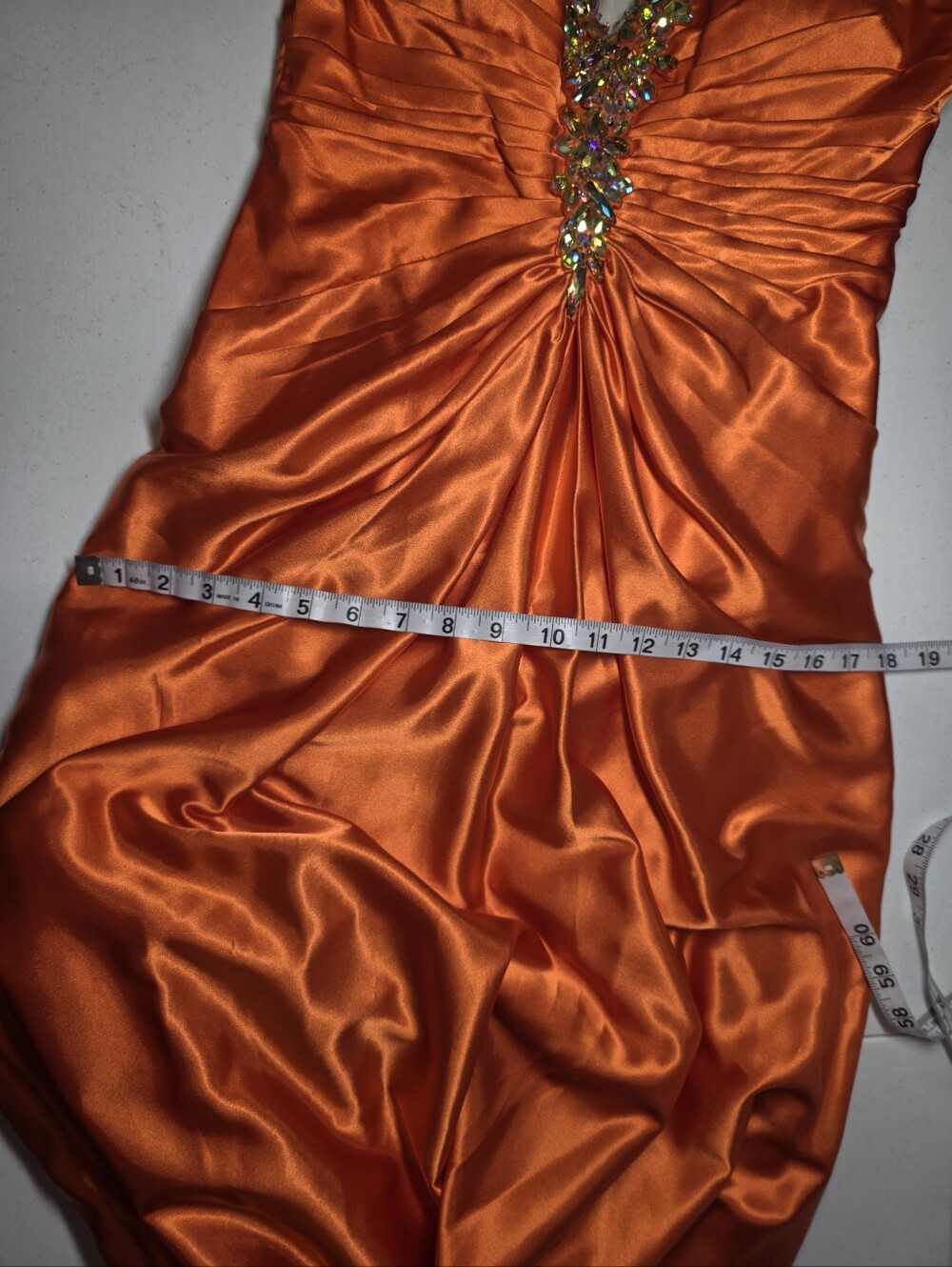 Tony Bowls Orange Beaded One Shoulder Formal Gown NWOT Size 6 Crystal Pageant - Picture 12 of 14